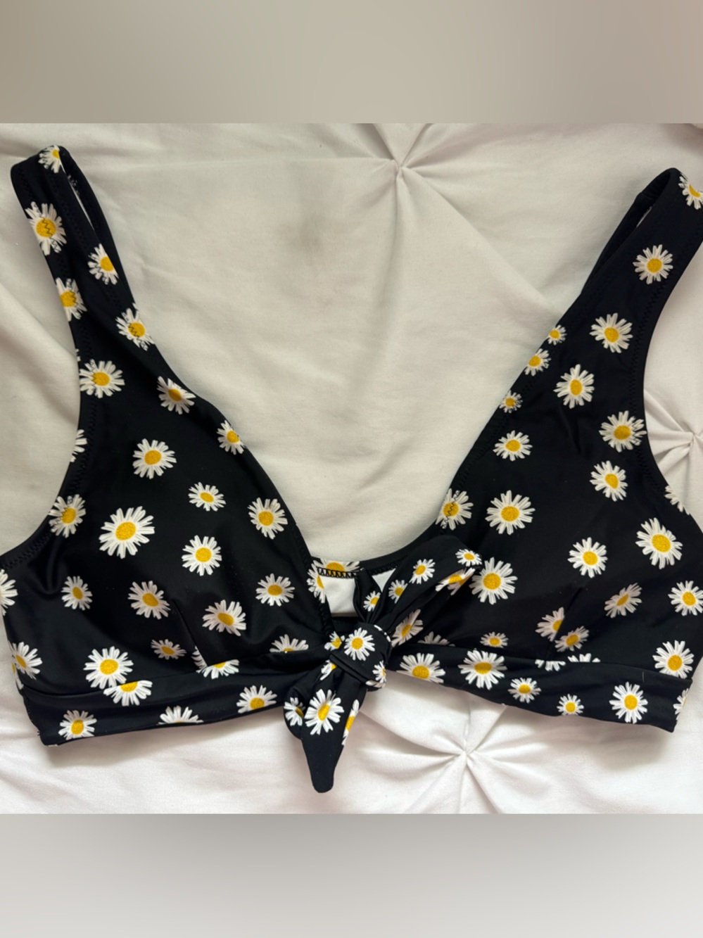 Daisy floral Print Black yellow white Tie-Front tank Bikini Top women’s medium